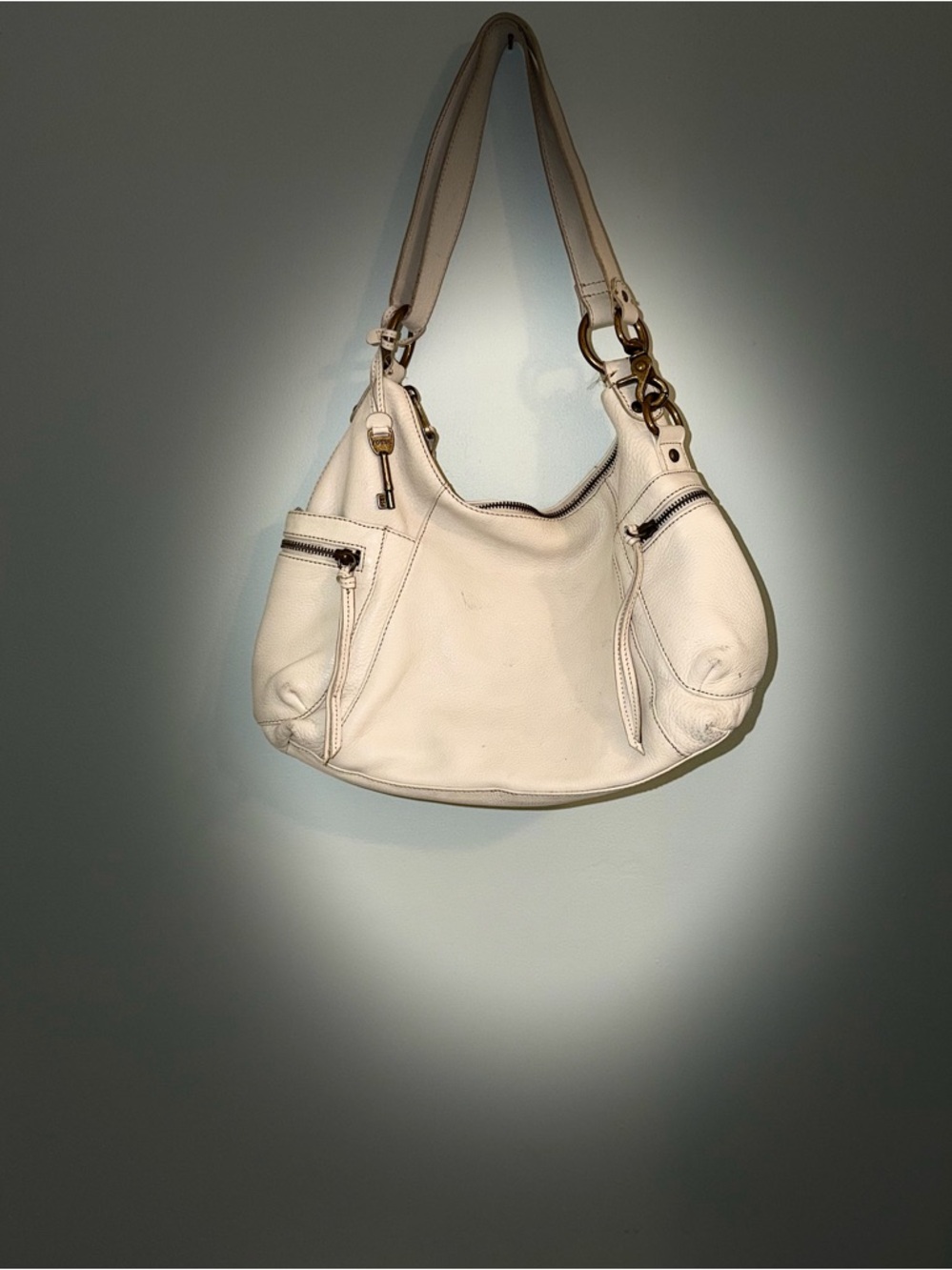 Fossil Cream Leather Hobo Shoulder Bag